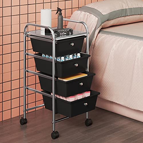 Black 4 Drawer Rolling Plastic Storage Cart T518176