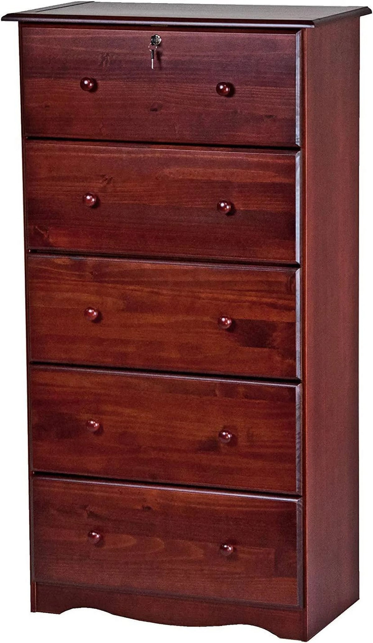 100% Solid Wood 5 Drawer Chest with Lock Honey Pine E872753