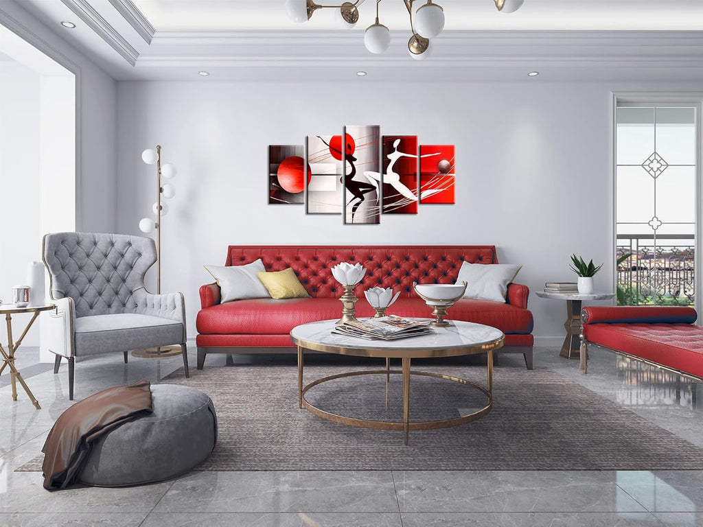 Red and Black Framed Canvas Art 5 Panels W60”x H30” U787582