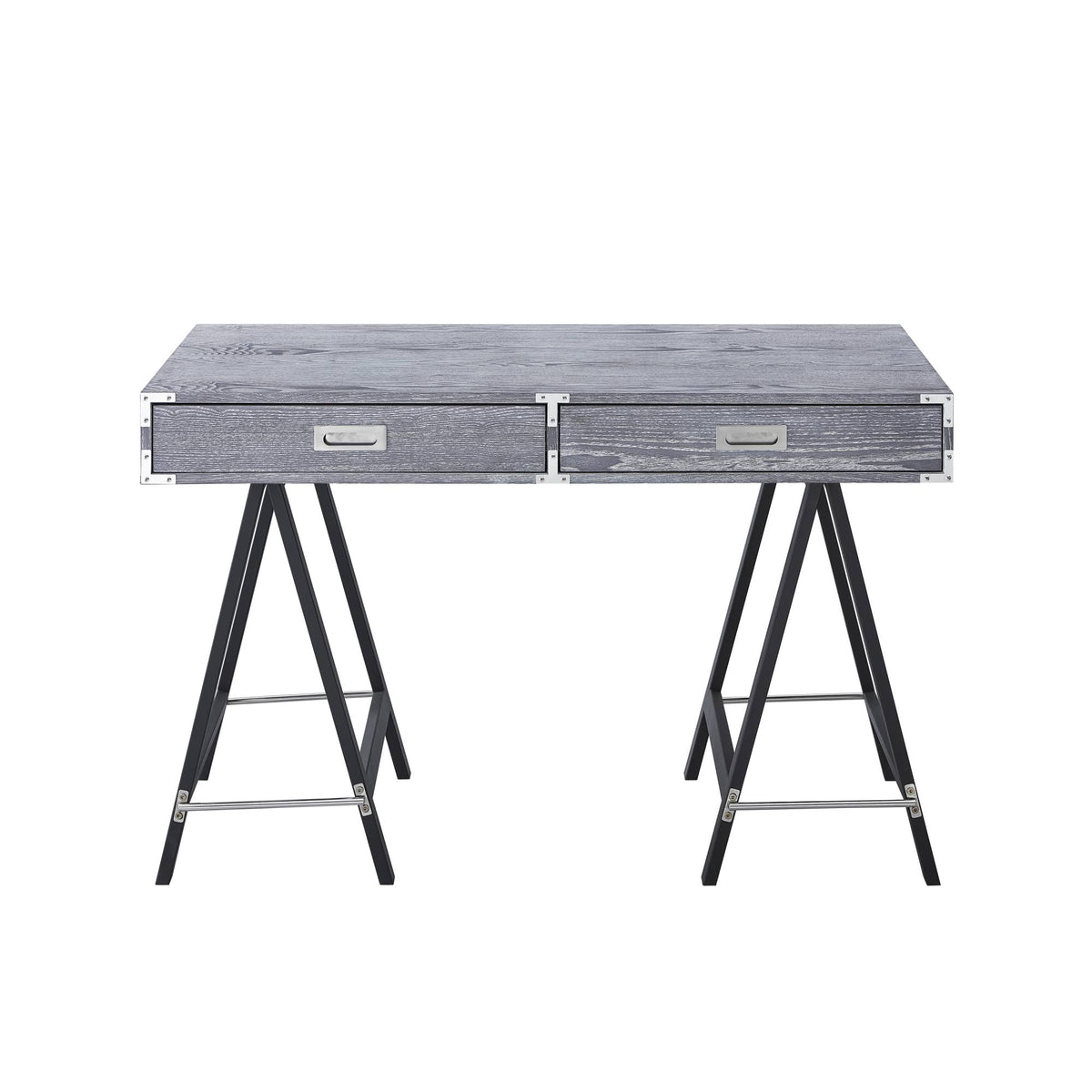 Grey Writing Desk with Oak Veneer Finish and Powder Coated Black Base X689274