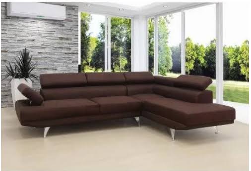 Brown Linen Fabric Sectional Sofa with Chaise V561