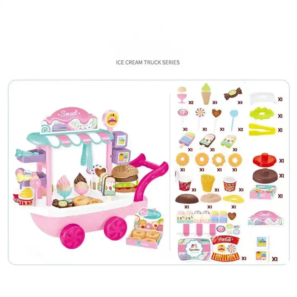 Dessert Candy Trolley Kitchen Toy Set with Food Dishes S284