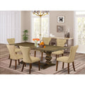 7 Piece Dining Table Set with Brown Linen Chairs A75381