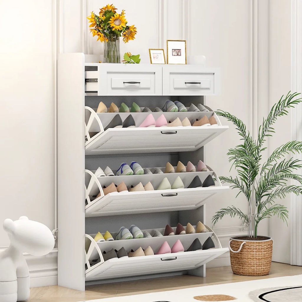 White Narrow 3 Door 2 Drawer Shoe Storage Cabinet I589024