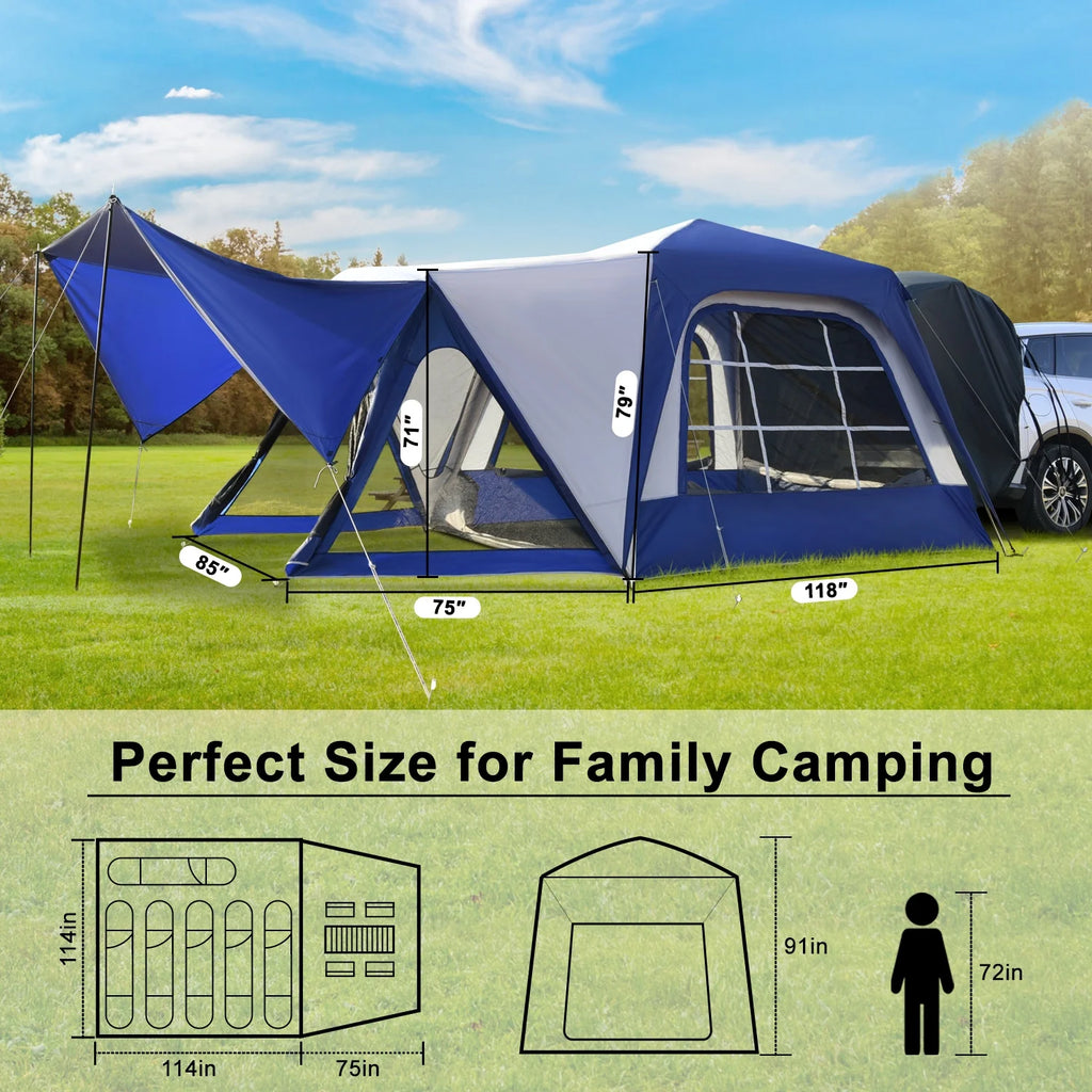 SUV Tent with Porch, 6-Person 10' x 10' Waterproof Car Camping Tent Y807