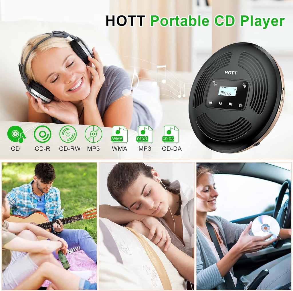 Portable CD Player with Bluetooth FM Transmitter AUX Output Rechargeable 1800mah Touch Button Anti-Skip Shockproof Protection Pack of 2 O556