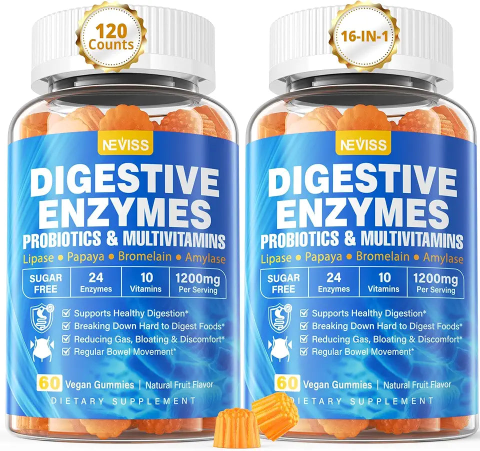 Digestive Enzymes with Probiotic Gummies, Multivitamins, Calcium, Magnesium, 2Packs V591