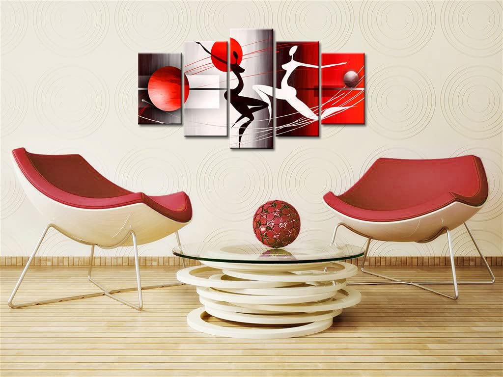 Red and Black Framed Canvas Art 5 Panels W60”x H30” U787582