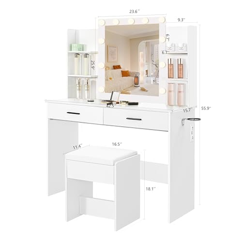Vanity Desk with Lighted Mirror and Stool O962