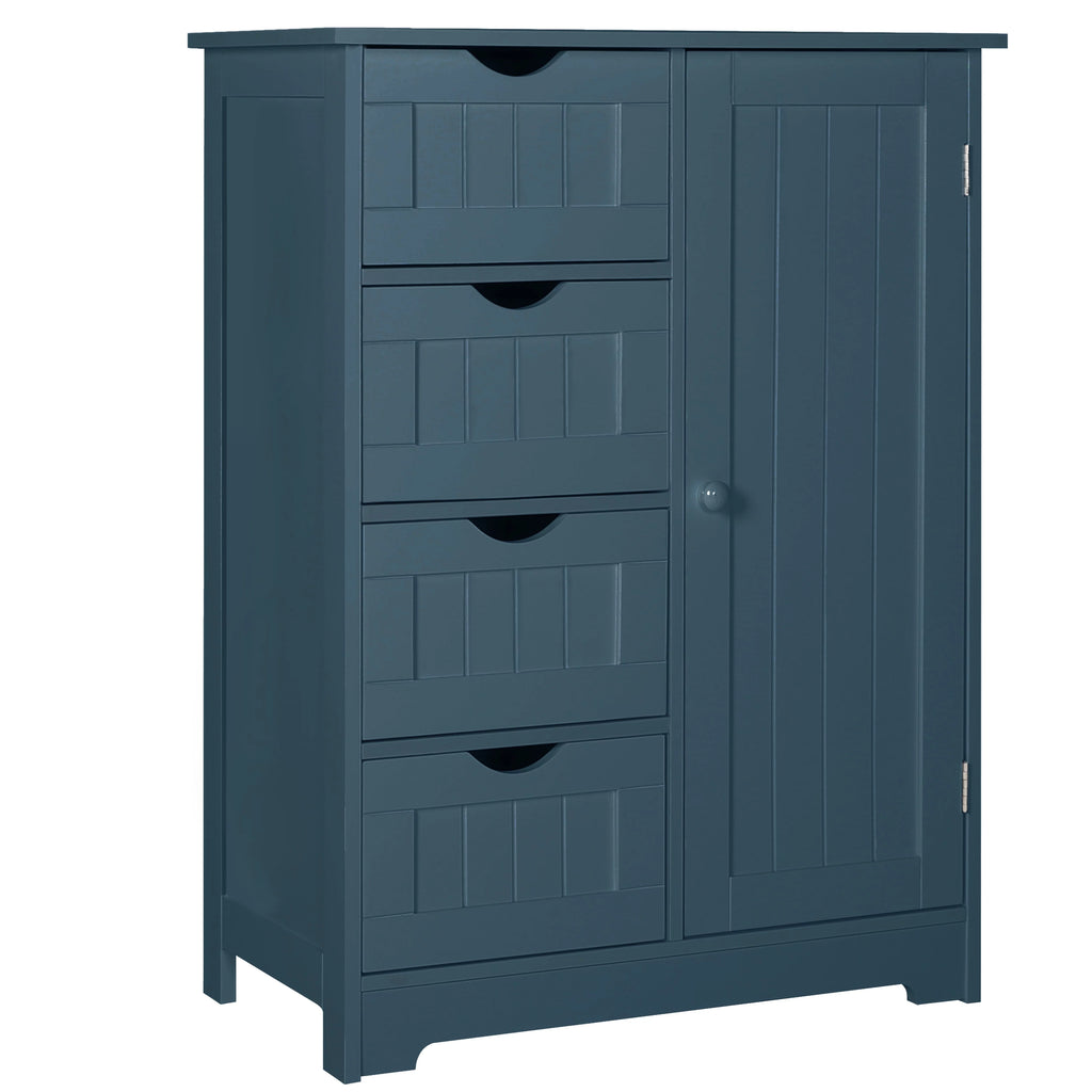 Blue Wooden Bathroom Floor Storage Cabinet with 4 Drawers and 1 Cupboard Y6539