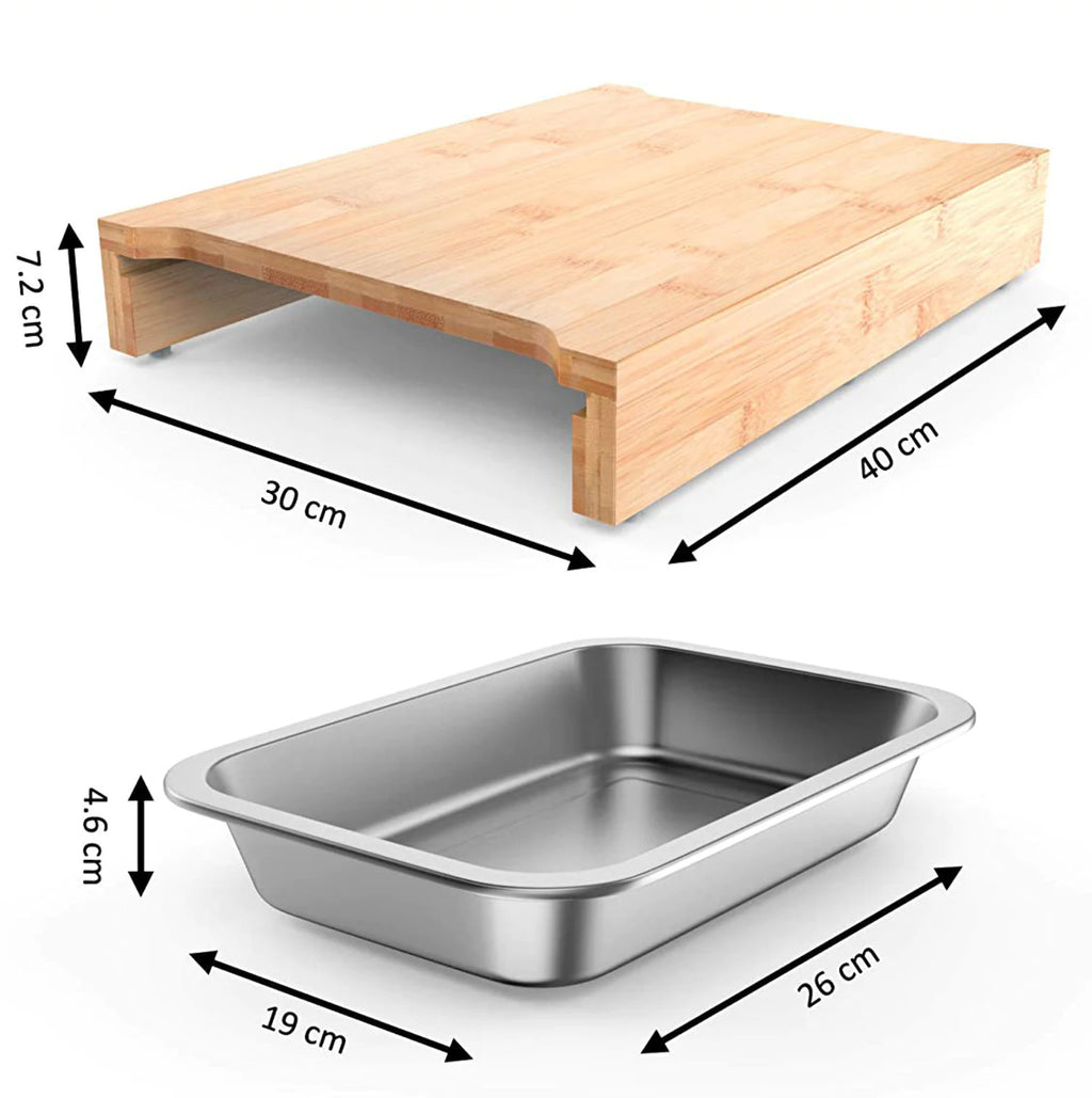 Bamboo Cutting Board with 2 Stainless Steel Trays V142