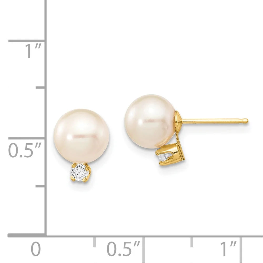 14kt Yellow Gold Freshwater Cultured Pearl Diamond Post Earrings X387