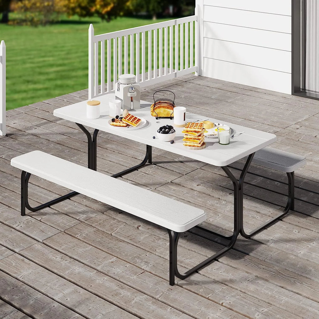 6 ft Black Picnic Table Bench Set with Umbrella Hole K599