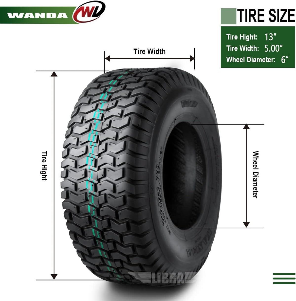 Set 2 13x5.00-6 Lawn Mower Utility Cart Turf Tires 4 ply Pack of 2 D338