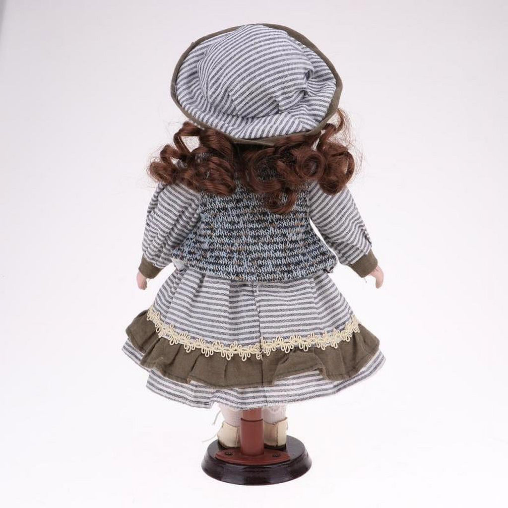 30cm Porcelain Doll Figure with Wood Stand Z37975