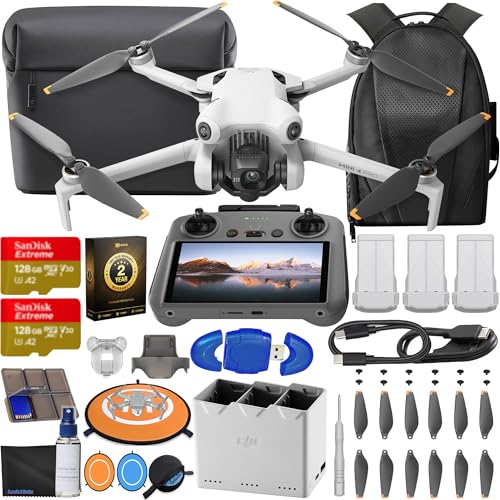 DJI Mini 4 Pro Drone Fly More Combo Plus with RC 2 Controller (With Screen) Folding Drone with 4K Video, Under 249g, 45 Mins Flight Time, Vision Sensing 3 Batteries Bundle with 2x 128GB Memory Card Z4410