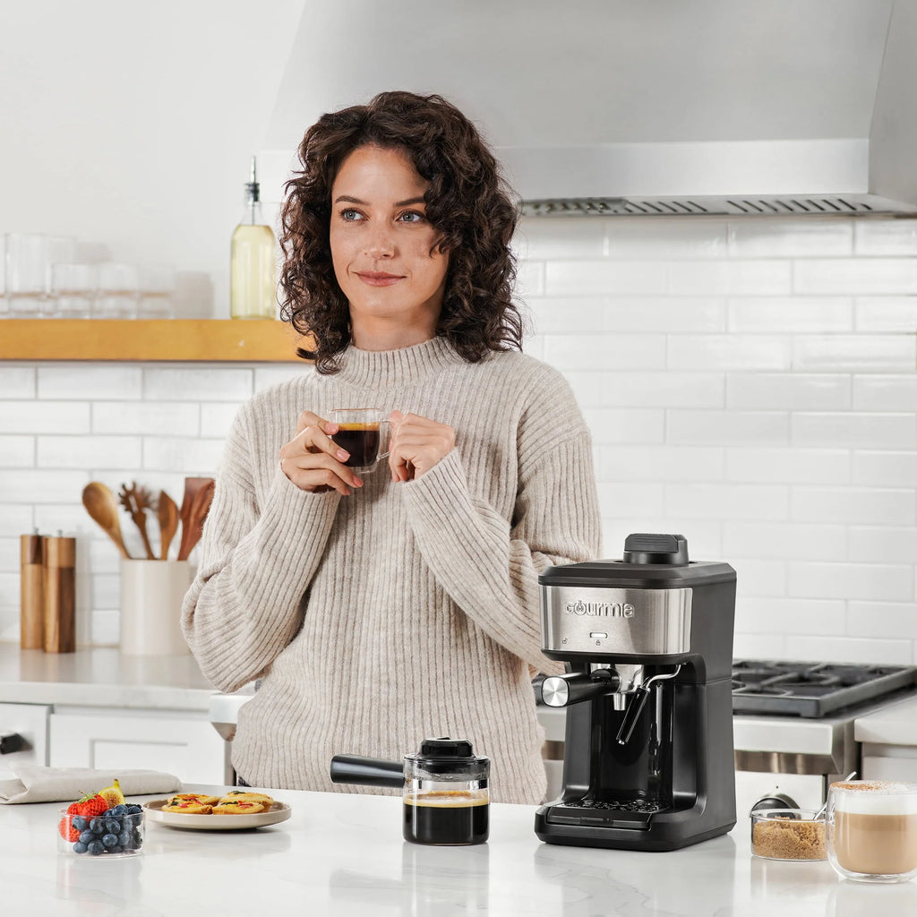 Steam Espresso, Cappuccino, and Latte Maker with Frothing Wand V58959