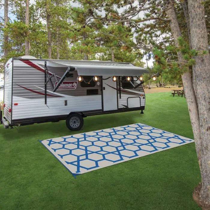 Blue Geometric RV Patio Mat W7476