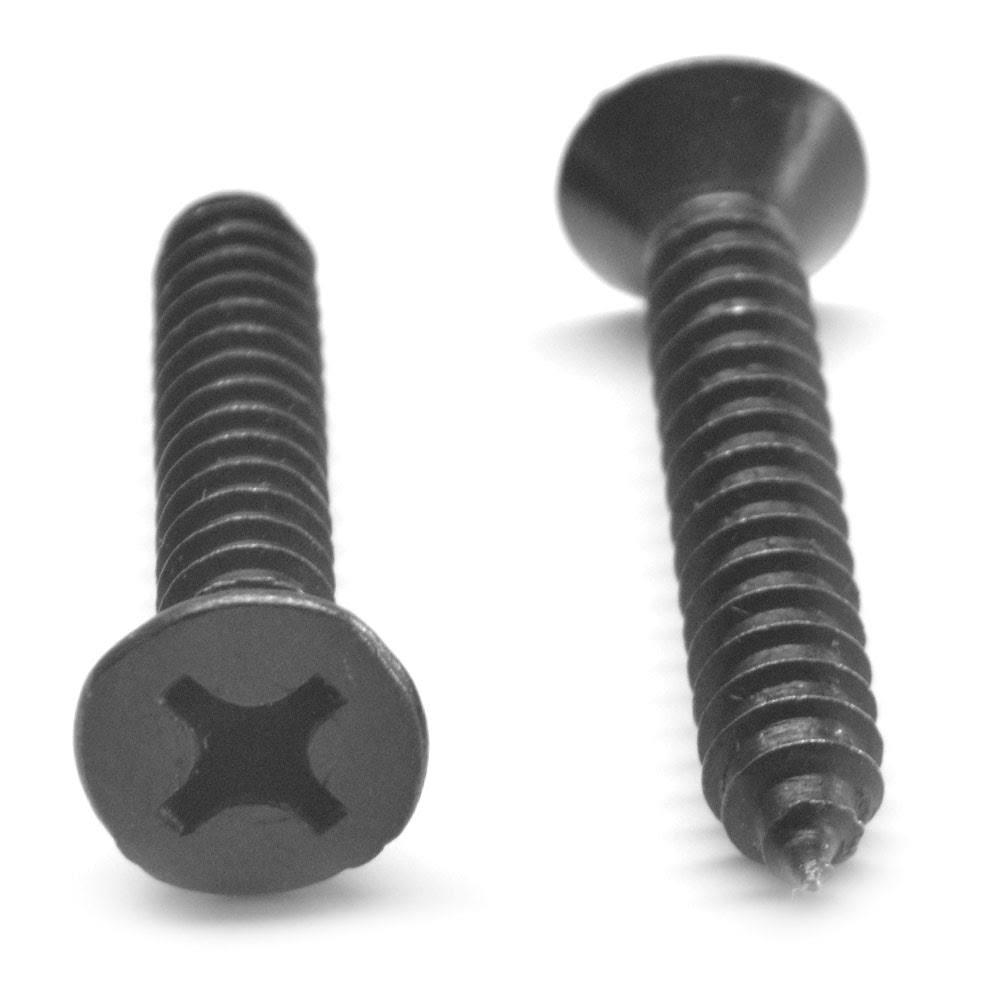 #8-15 x 1 Sheet Metal Screw Phillips Flat Head Black Zinc Plated O41182