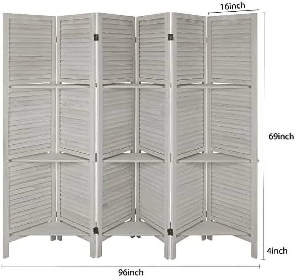 Wood 4 Panel Room Divider with Shelves Z9616