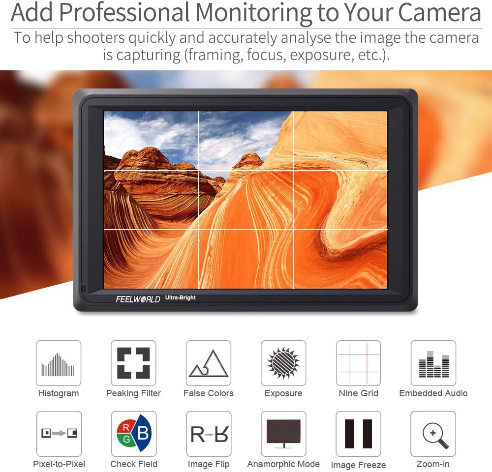 7 Inch 2200nit DSLR Camera Field Monitor Full HD 1920x1200 3G SDI 4K HDMI O487643
