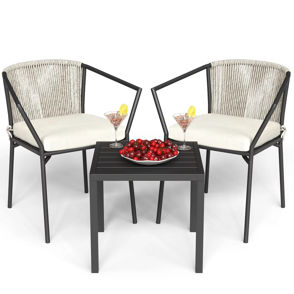 3-Piece Outdoor Wicker Bistro Set with Cushions L2279