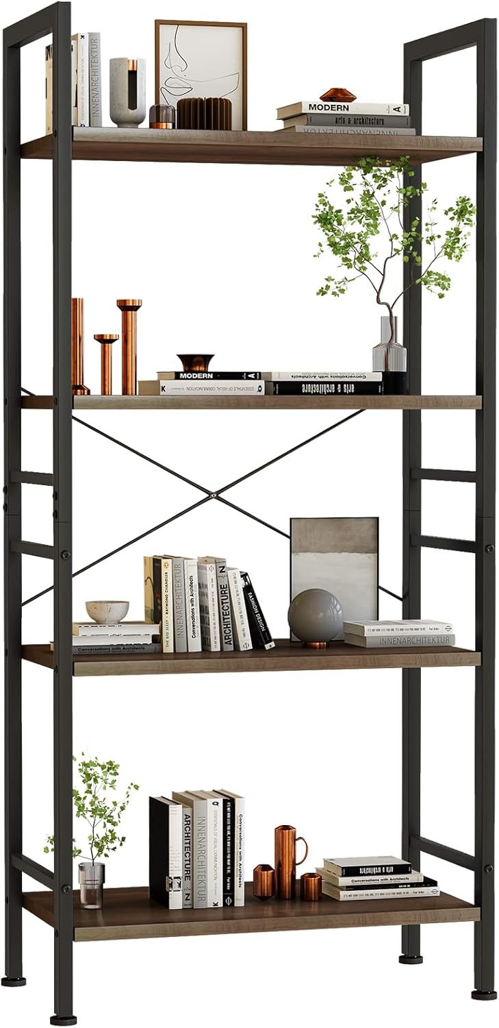 5 Tier Black Industrial Bookshelf with Metal Frame J3752