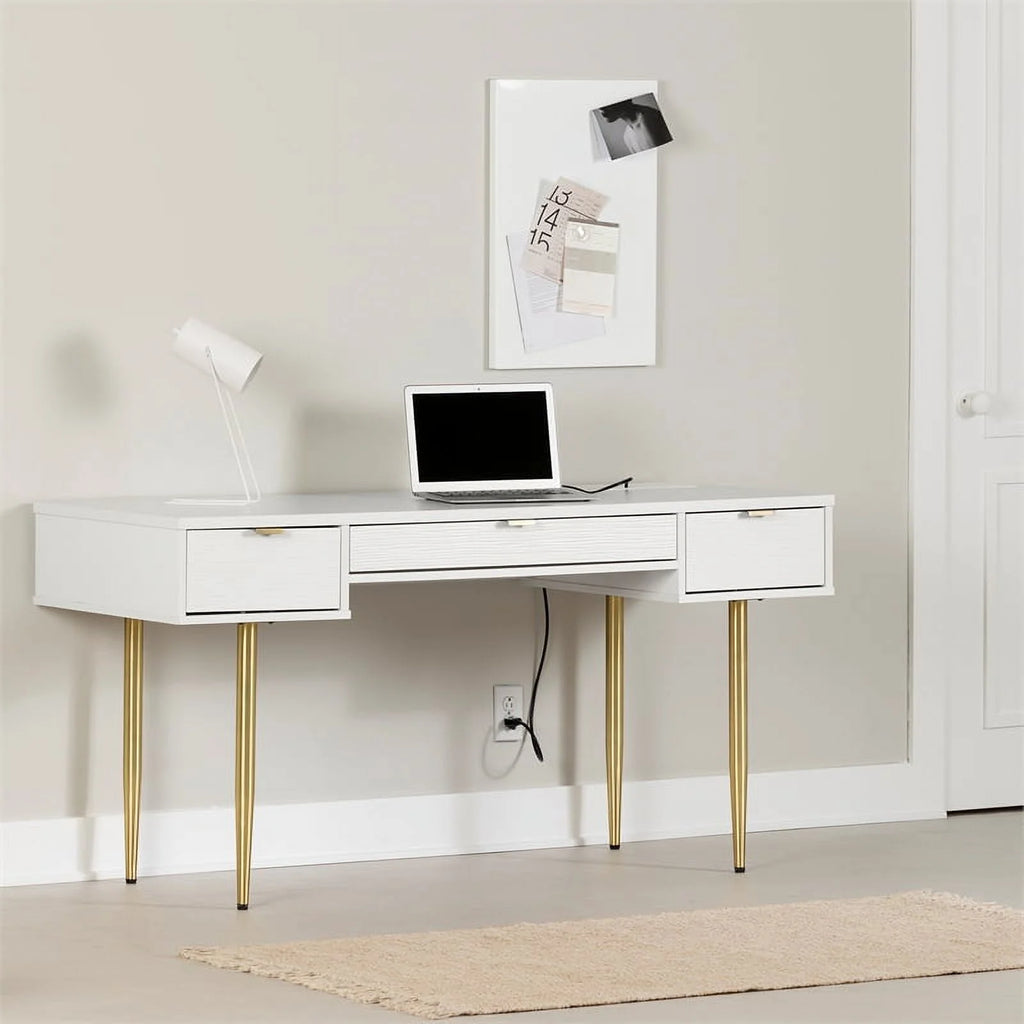59.5"W Engineered Wood Desk in White/Gold Finish U73120