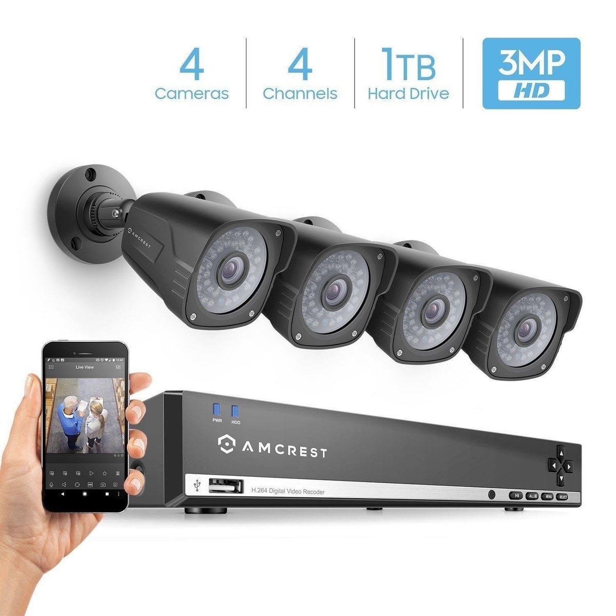 3MP 4CH Video Security System with 4 Weatherproof IP66 Bullet Cameras R333