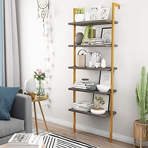 5 Tier Black Industrial Bookshelf with Metal Frame J3752