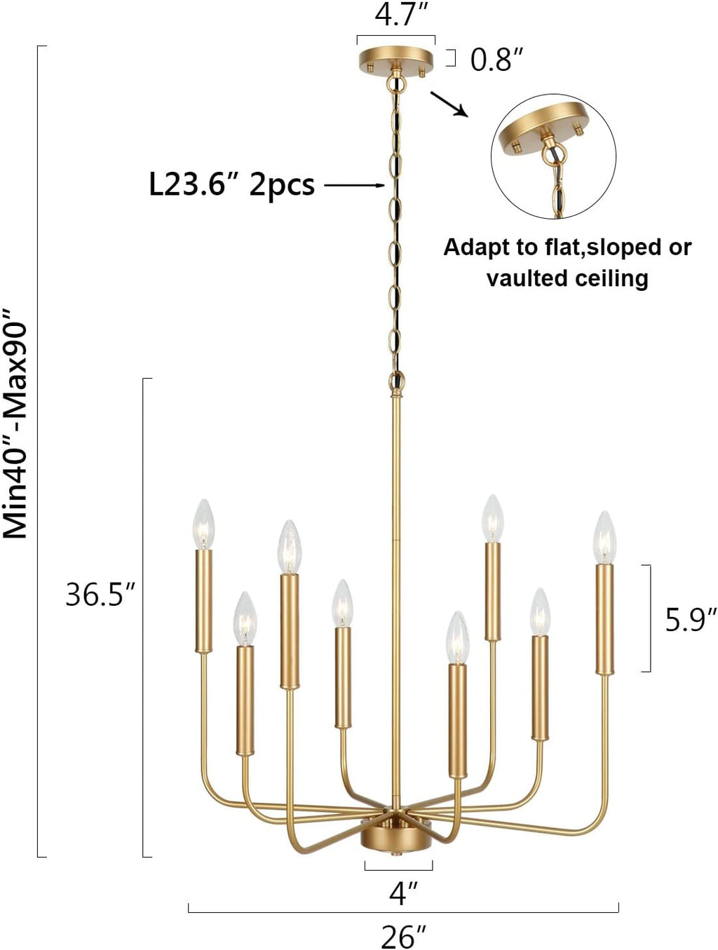Gold 8-Light Candle Chandelier X9394