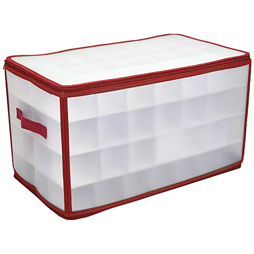 64 Compartment Zippered Christmas Ornament Box with Handles U97165