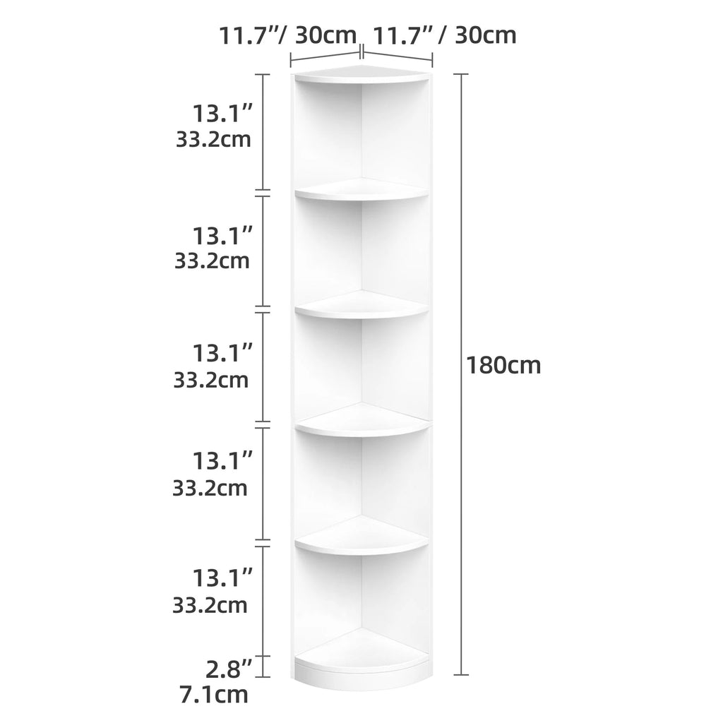 5 Tier White Corner Bookcase B490