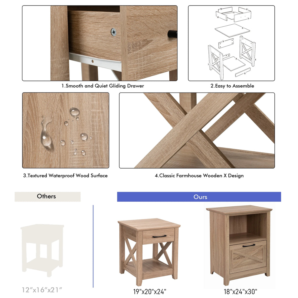Farmhouse X-Design End Table with Storage Drawer L83591
