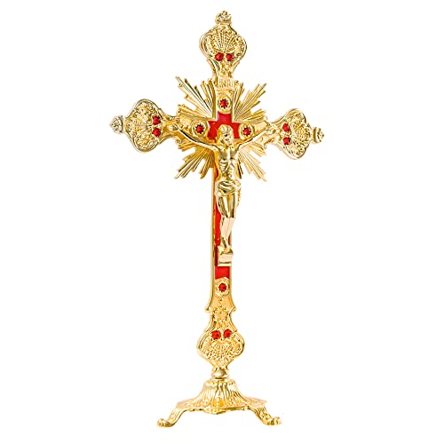 Golden Metal Standing Crucifix Jesus Cross N251
