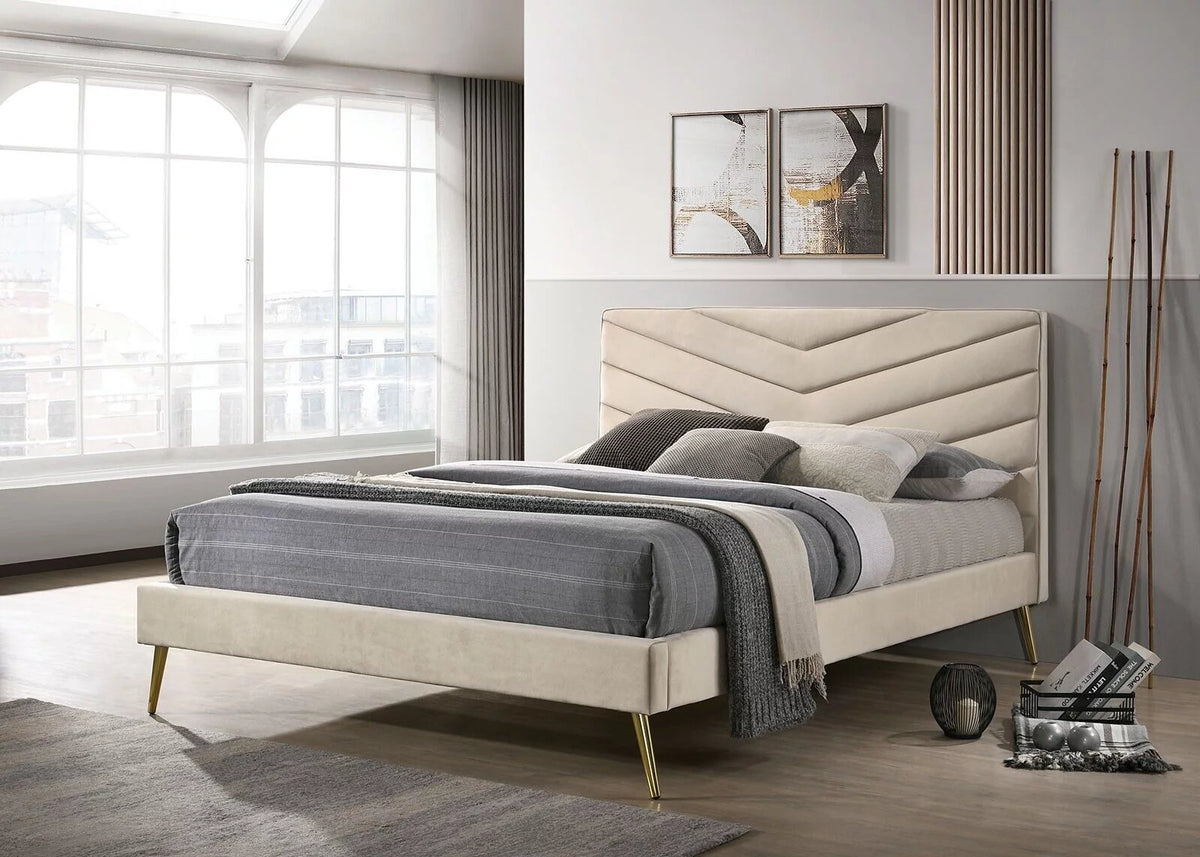 Twin Size Beige Flannelette Upholstered Bed R360317