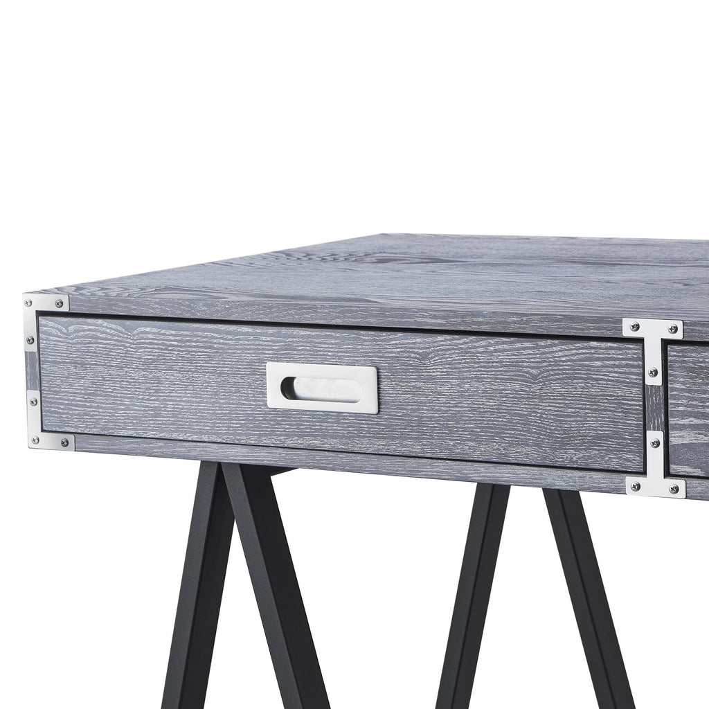Grey Writing Desk with Oak Veneer Finish and Powder Coated Black Base X689274