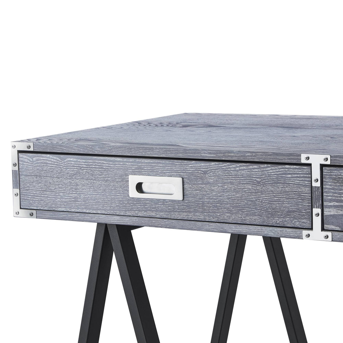 Grey Writing Desk with Oak Veneer Finish and Powder Coated Black Base X689274