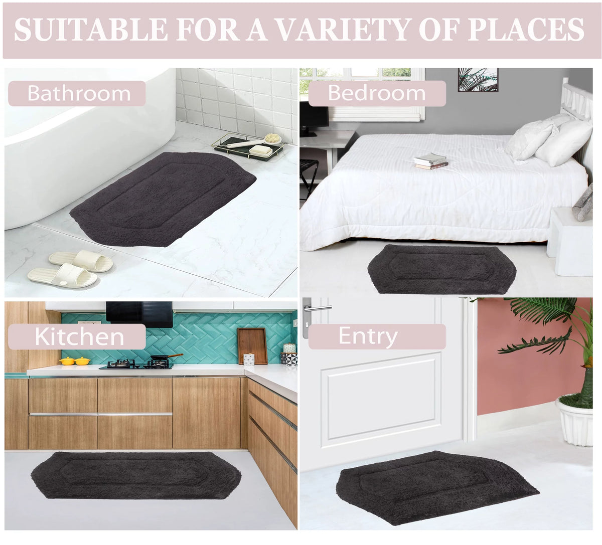 100% Cotton Non-Slip Machine Washable 4 Piece Bath Rug Set with Contour D893