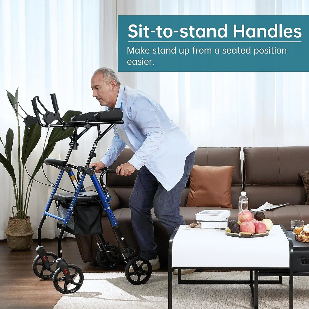 Folding Aluminum Upright Rollator Walker with Seat and Backrest K355565