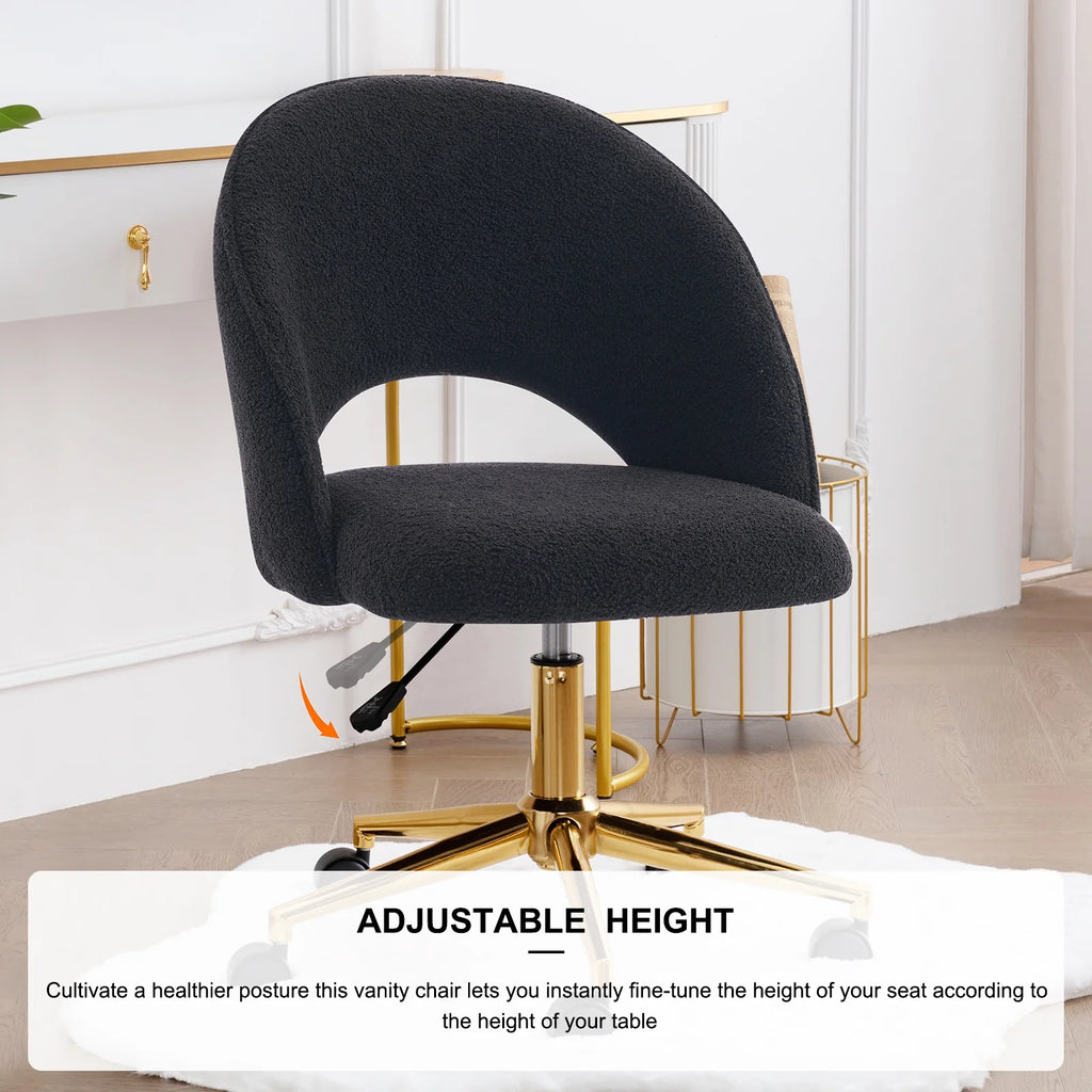 Black Faux Sherpa Upholstered Swivel Home Office Chair E444163