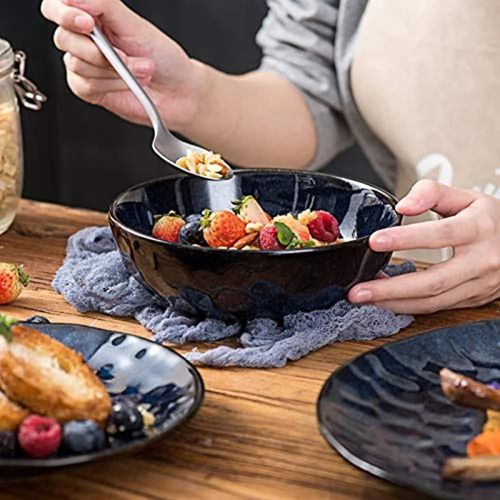Blue Fluted Ceramic Pasta Bowl Set of 6 Q430839