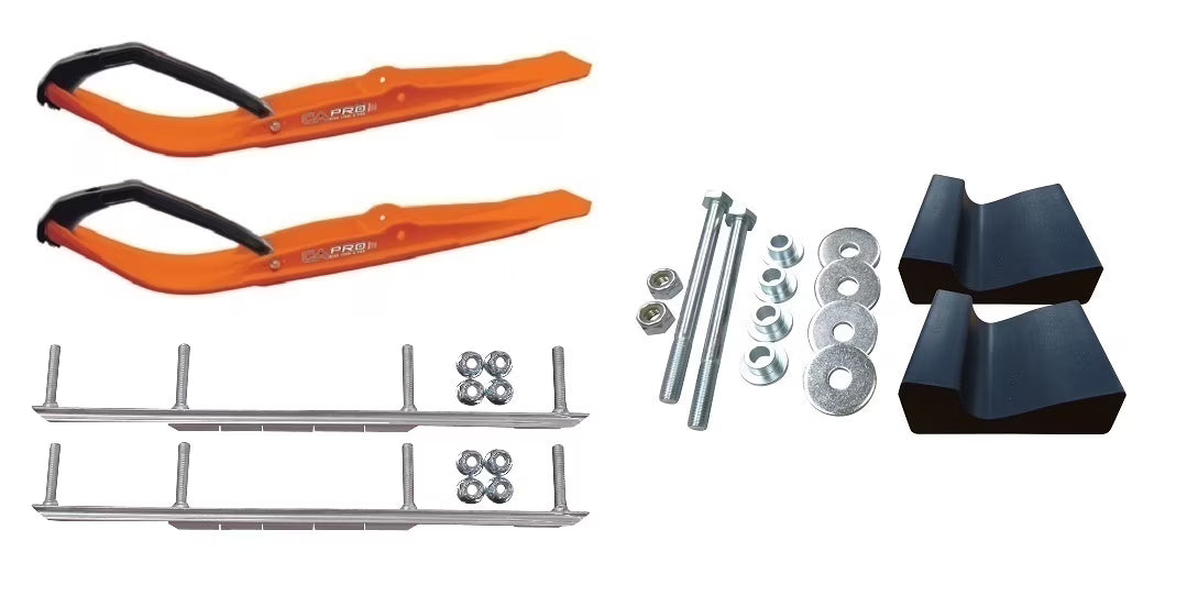Orange Razor Snowmobile Skis with 7.5" Shaper Bars Complete Kit K664