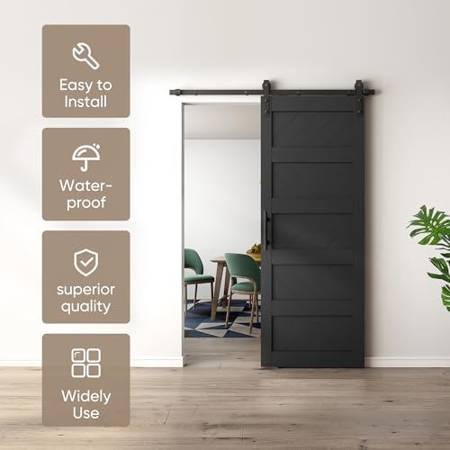 Black 36" x 84" Solid Wood Barn Door with Hardware Kit Q215