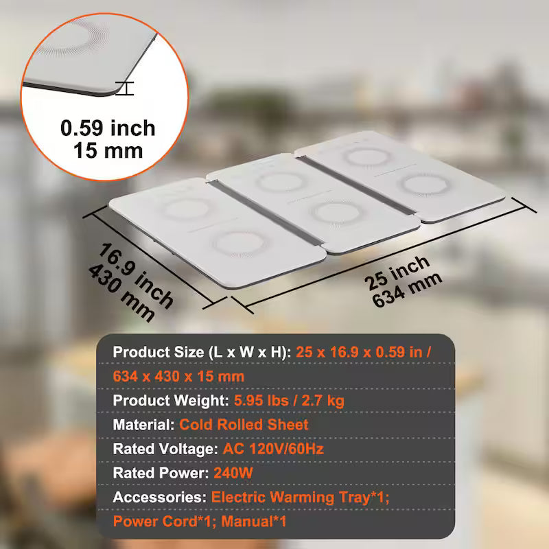 White Portable Electric Warming Tray with Temperature Control F8687