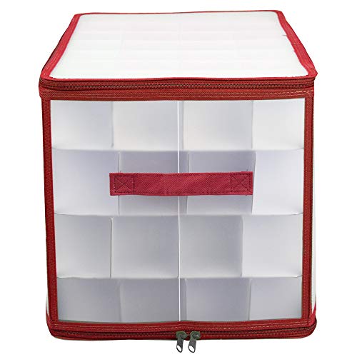 64 Compartment Zippered Christmas Ornament Box with Handles U97165