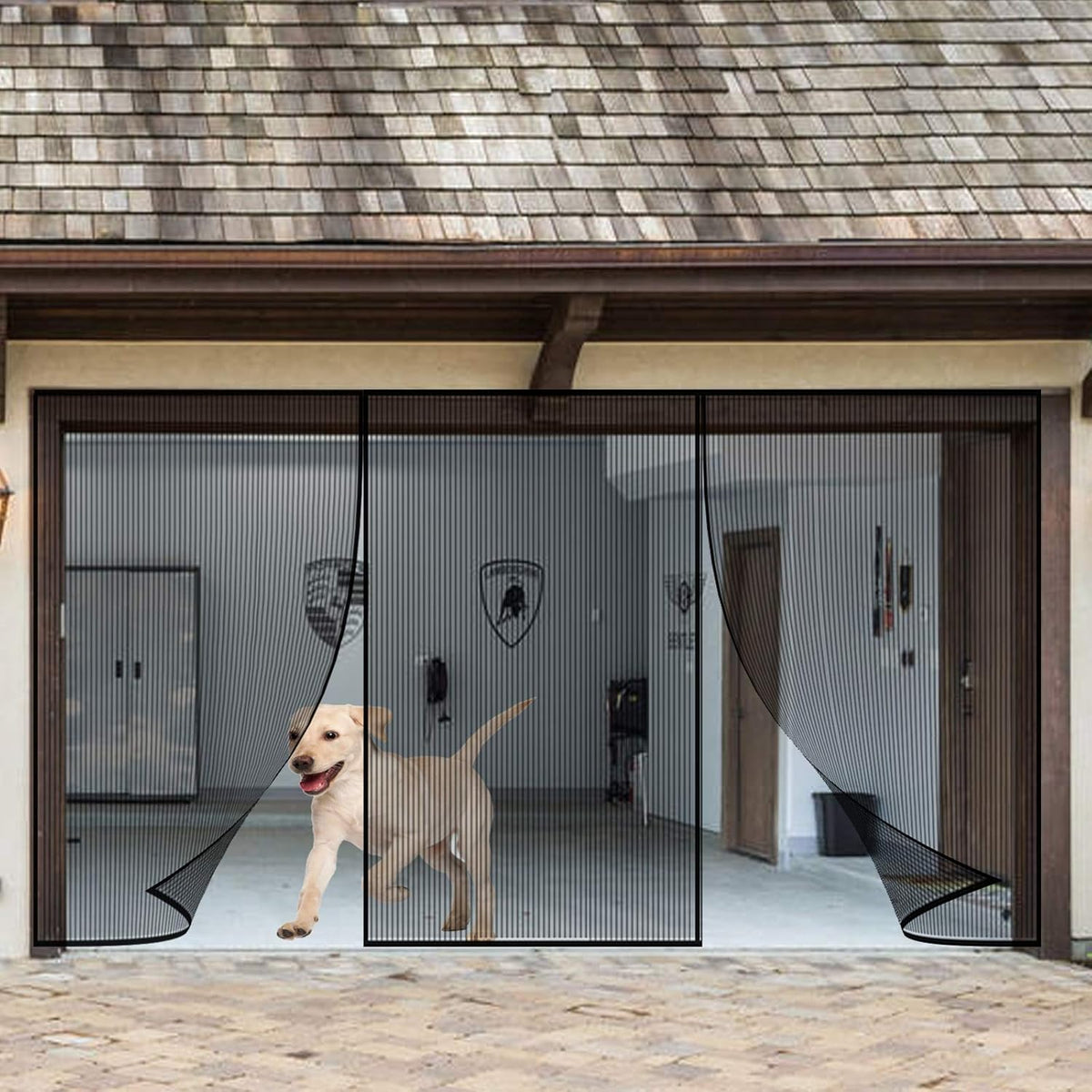 2 Car 16 x 7 Ft Retractable Magnetic Garage Door Screen E615