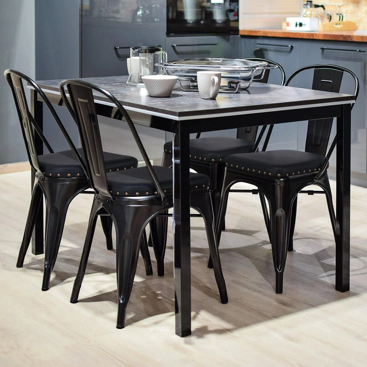 Black Metal Dining Chairs with PU Leather Seat Q417