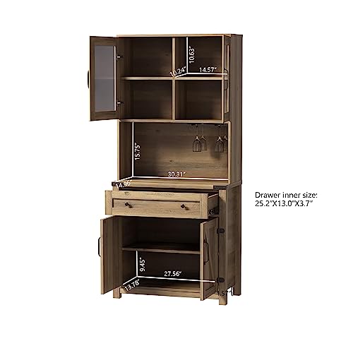 72 inch Tall Kitchen Pantry Cabinet Storage Hutch with Countertop and Doors S9122