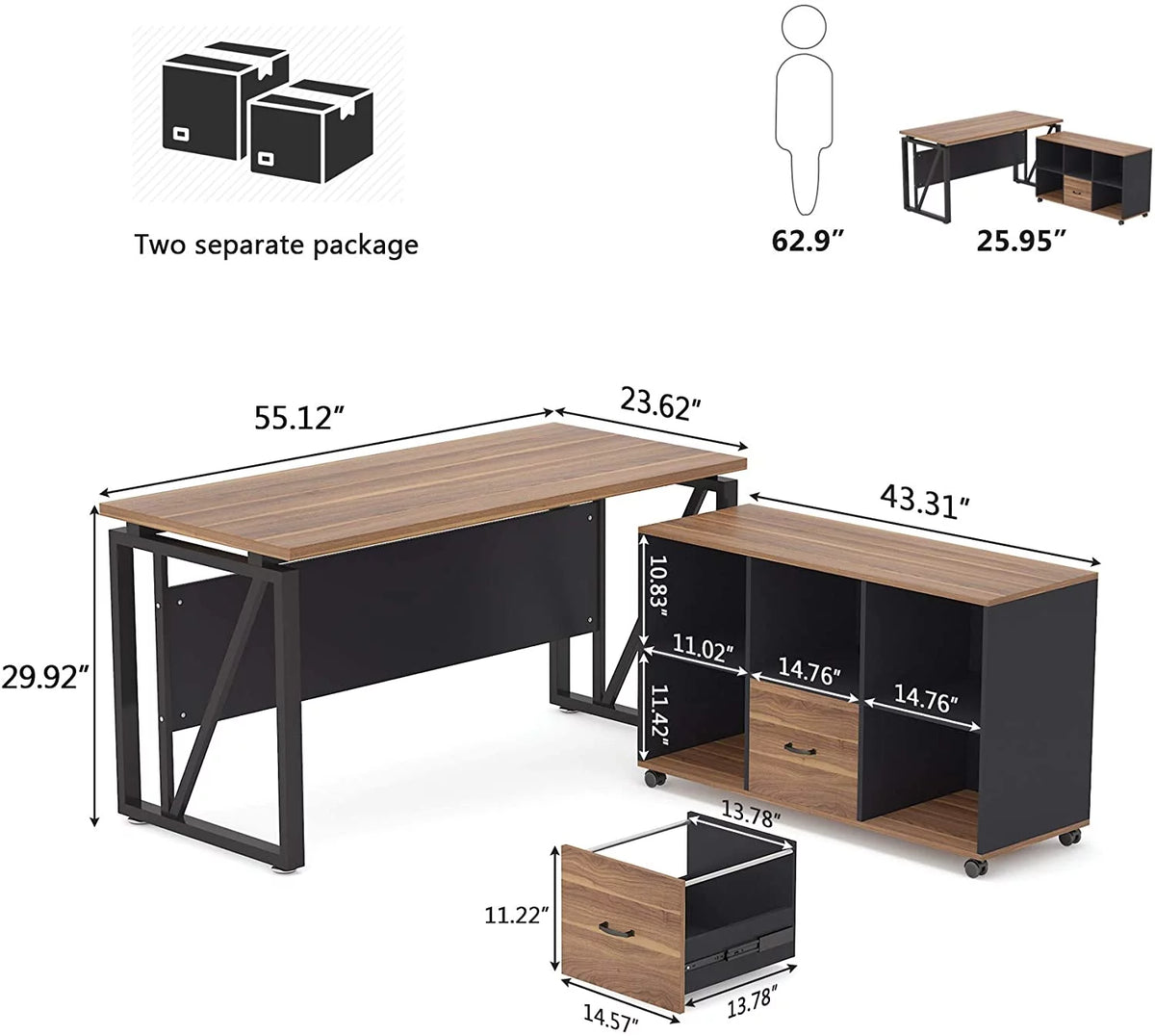 L-Shaped Computer Desk with File Cabinet and Storage Shelves X766720